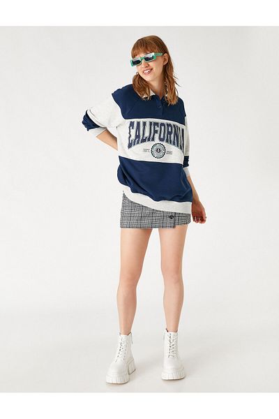 Koton Polo Neck College Sweatshirt Printed