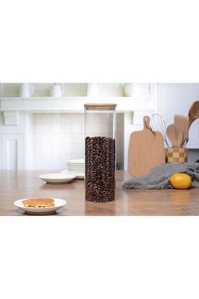 ORCHID ROUND BORO GLASS JAR W/BAMBOO LID 1L