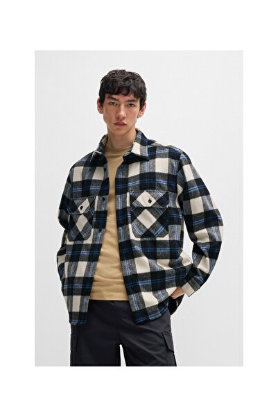 HUGO Fırçalanmış kareli kumaştan dar kesim gömlek