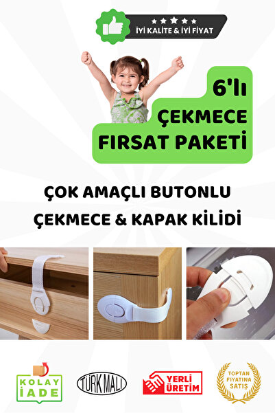 Bebek ve Çocuklar için 6'lı Çekmece & Kapak Kilidi, Çok Amaçlı, Butonlu