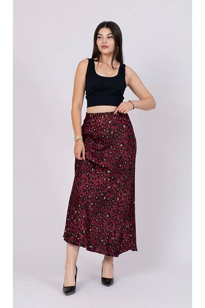 Yare Leopard Pattern Midi Length Claret Red Skirt