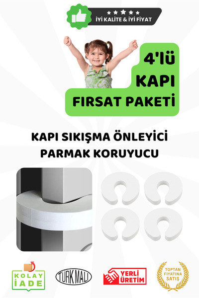 Güvenli Adımlar Bebek ve Çocuklar için 4'lü Kapı Sıkışma Önleyici, Parmak Kor...