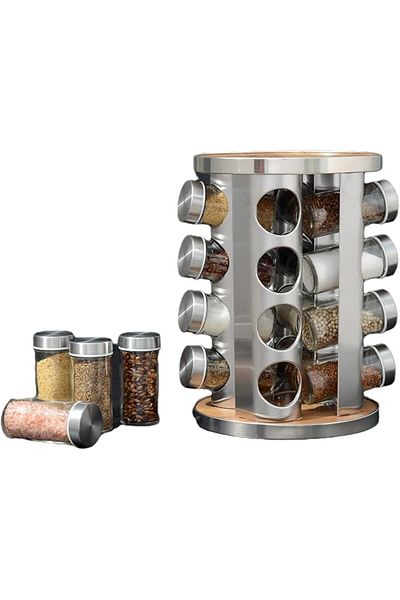 ORCHID 16PCS SS SPICE JARS WITH REVOLVING RACK
