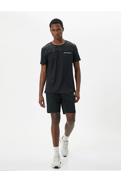 Koton Αθλητικό T-Shirt Καμουφλάζ Λεπτομερές σλόγκαν με στάμπα λαιμόκοψης πληρώματος