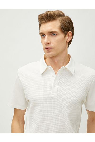 Koton Tričko Polo Neck Textured Buttons Slim Fit Krátké rukávy