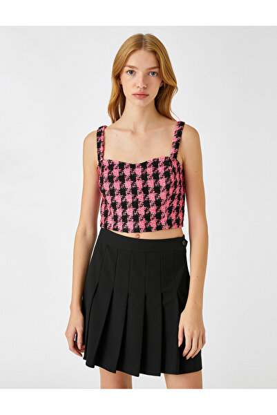 Koton Tweed Bustier Sweetheart Neck Crop