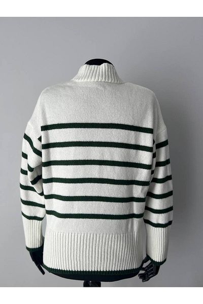 imoop design Women's Turtleneck Striped Knitwear Sweater