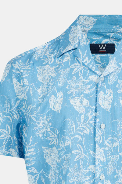 W Collection Blue White Casual Short Sleeve Shirt