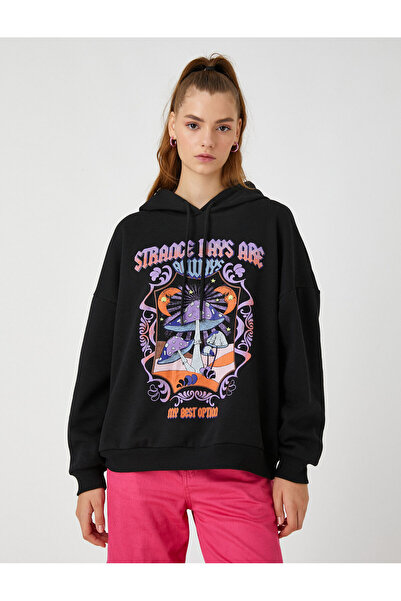 Koton Oversize mikina s potiskem a kapucí s fleecem uvnitř