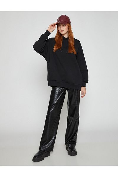 Koton Basic Oversize Sweatshirt with Hooded Fleece Inside