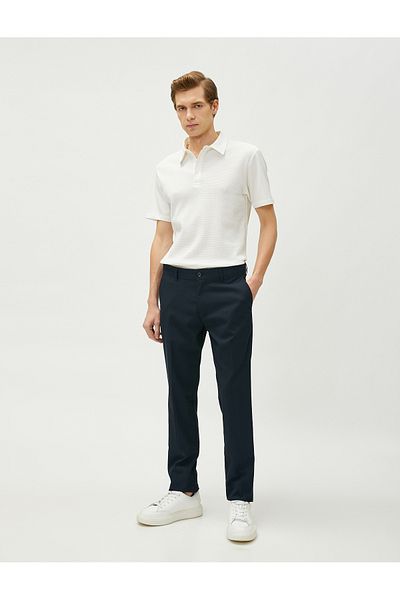 Koton Tričko Polo Neck Textured Buttons Slim Fit Krátké rukávy