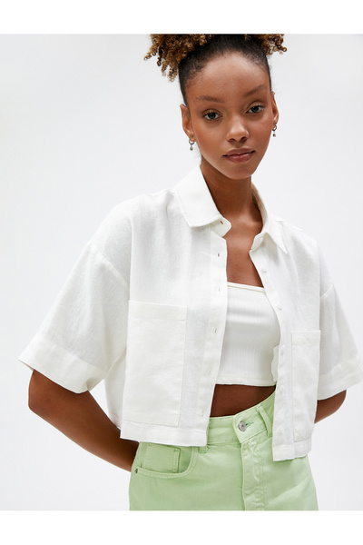 Koton Standard πουκάμισο γιακά Flat Λευκό Γυναικείο πουκάμισο 3size60006ıw