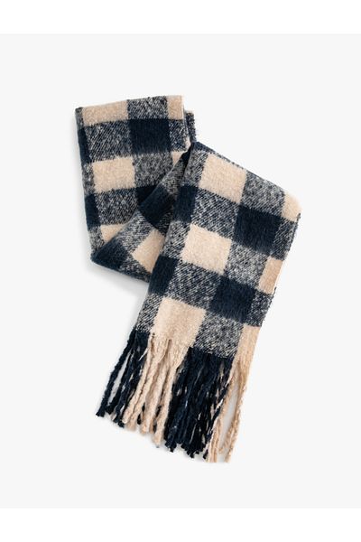 Koton Dark Blue Women's Plaid Patterned Scarf