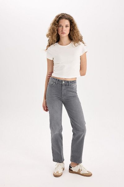 DeFacto Comfort Straaight Jeans mit hoher Taille, knöchellang, waschbar, E3413AXNS