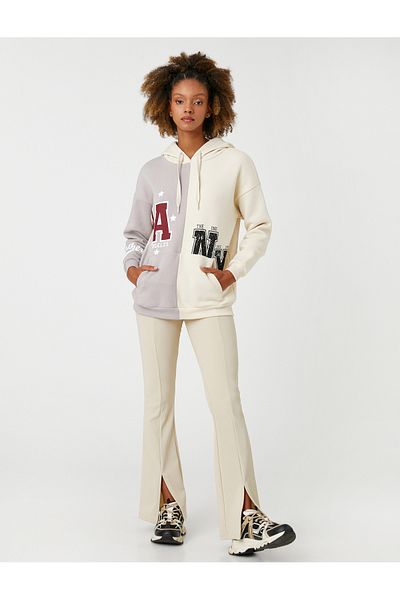 Koton Hooded Sweatshirt College Printed Kangaroo Pocket Long Sleeve Fleece Inside