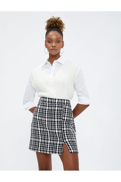 Koton V-Neck Sweater with Hair Braid Detail