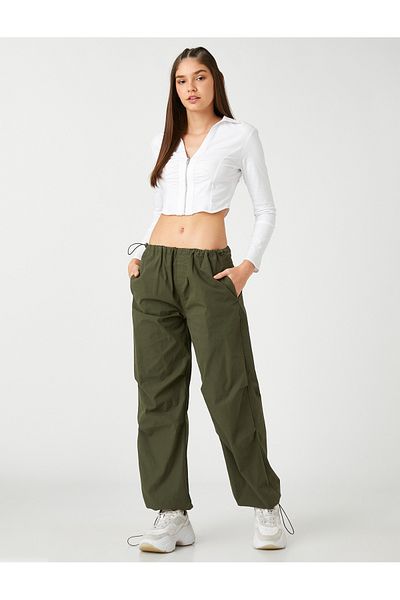 Koton Πουκάμισο Crop Poplin Μπροστινό φερμουάρ Μακρύ μανίκι γιακά