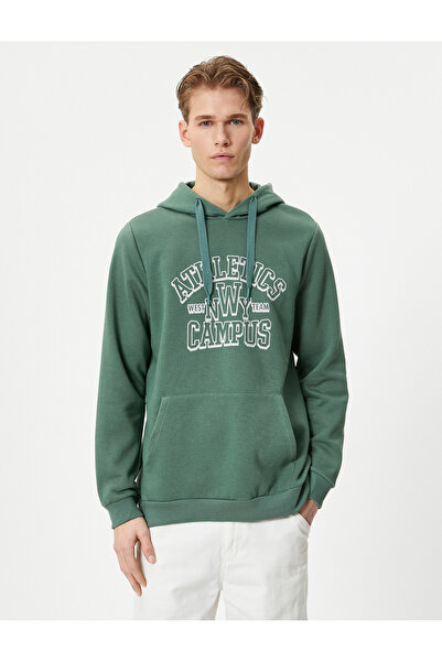 Koton College Printed Hooded Hoodie - Kangaroo Pocket Detailed Hooded