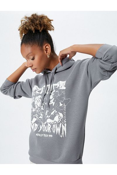 Koton Hooded Sweatshirt Slogan Printed Comfortable Fit Long Sleeve