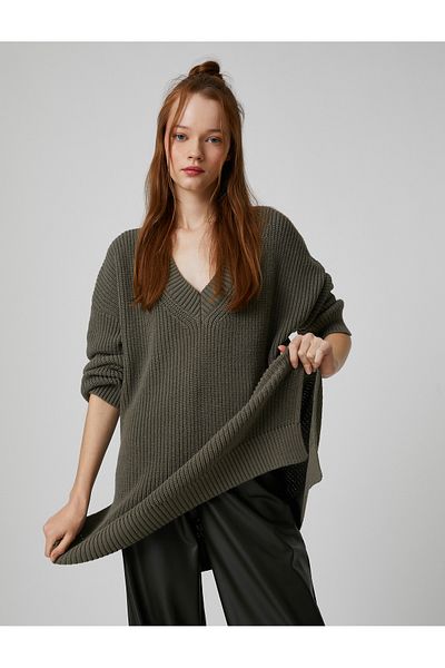 Koton Oversize Knitwear Sweater V-Neck Long Sleeve
