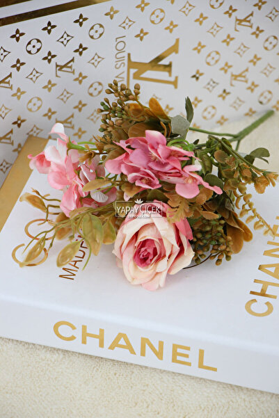 Yapay Çiçek Deposu Yapay Mini Garnitürlü Gül-Ortanca Demeti Pembe