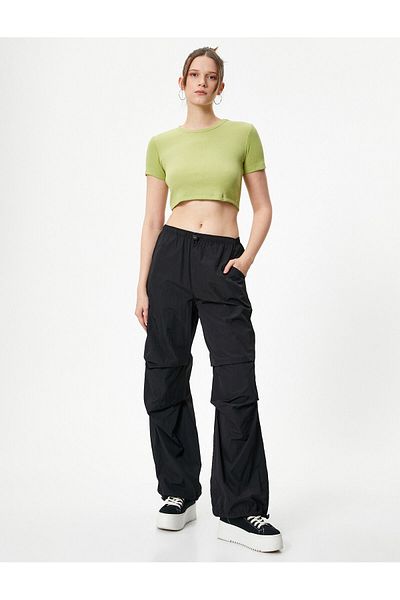 Koton Basic Crop T-Shirt Ribbed Short Sleeve Crew Neck Slim Fit