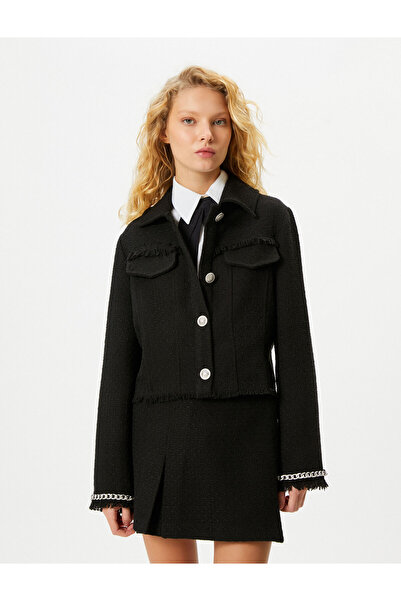 Koton Tweed kabát címerfülke zseb részletes mandzsetta lánc ing gallér