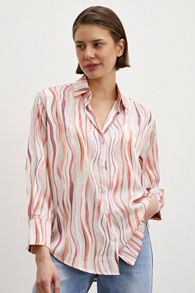 Never more Πουκάμισο με λαιμόκοψη σε πορτοκαλί Wave ρίγες