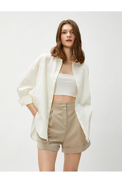 Koton Lněná košile oversize s dlouhým rukávem