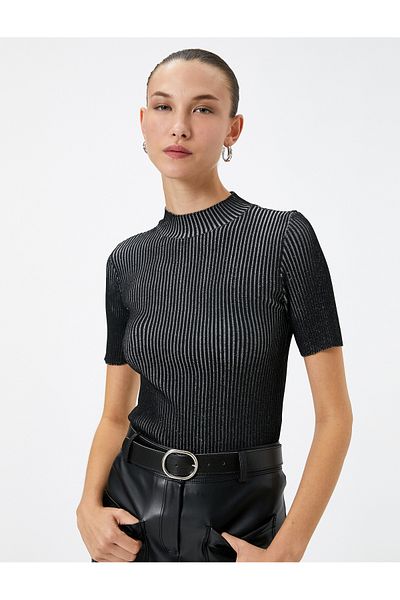Koton Knitwear Sweater Short Sleeve Ribbed Half Turtleneck Slim Fit