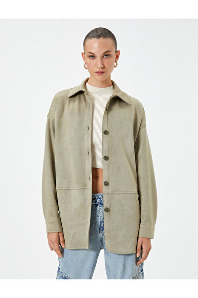 Koton Geaca cu aspect piele intoarsa Guler de camasa cu nasturi