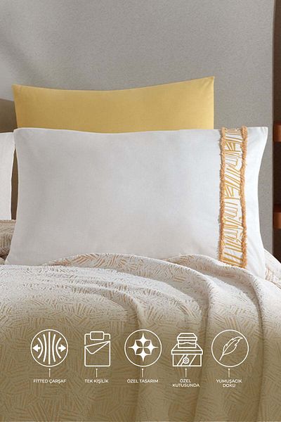 Elart Single Giza Blanket Set - 4 Pieces Mustard