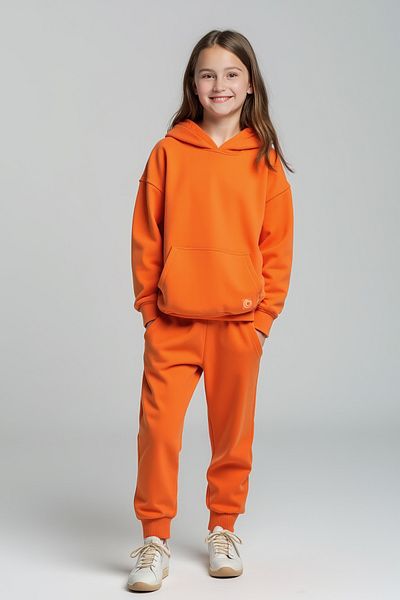 minojoy Uthar Orange Cotton Hooded Girl's Sweatshirt