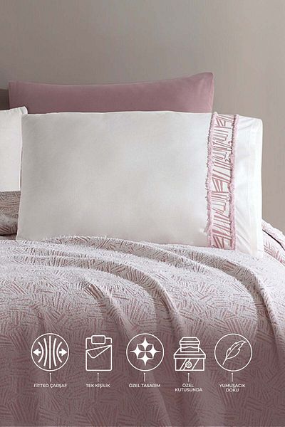 Elart Single Giza Blanket Set - 4 Pieces Dried Rose