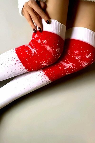 Trenderrs Women's New Year's Themed Deer Patterned Knee High Socks