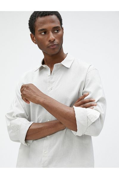 Koton Linen Blend Shirt Classic Collar Long Sleeve