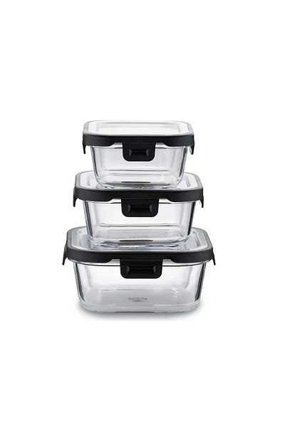 KORKMAZ Freska 3-Piece Glass Storage Set with Steel Cover A5628