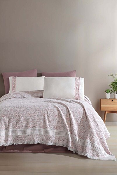 Elart Giza Battaniye Seti Çift Kişilik 6 Parça Gülkurusu