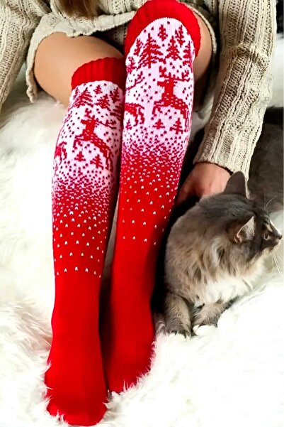 Trenderrs Women's New Year's Themed Deer Patterned Knee High Socks