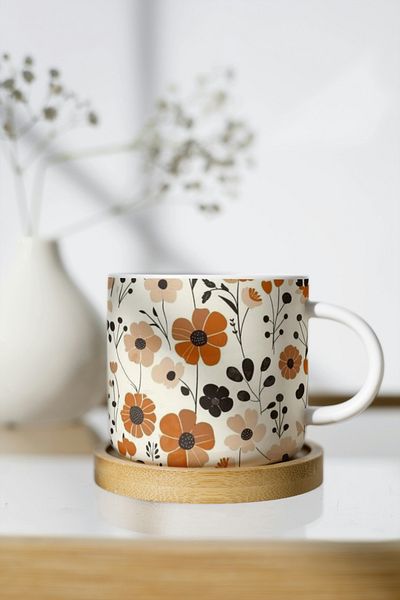 EYBaskı Tasarım White Porcelain Patterned Nescafe Cup
