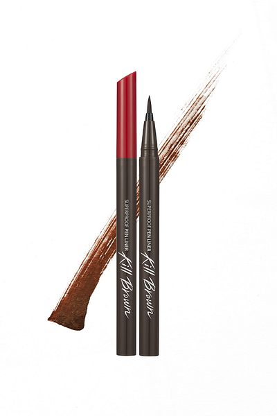 CLIO Clio Superproof Eyeliner Pen - Waterproof with Sponge Tips, Kill Brown (02 Brown)