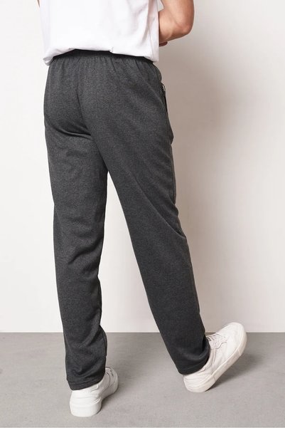 COMEOR Anthracite Men's Zipper Pocket Embroidery Detailed Straight Leg Relaxed Fit Premium Fabric Sweatpants