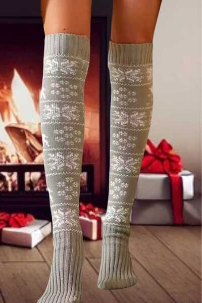 Trenderrs Women's 2-Color New Year Themed Snowflake Patterned Over-The-Knee Socks