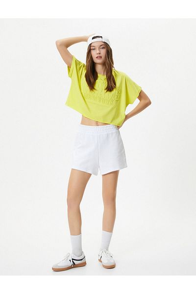 Koton Tricou de damă din bumbac verde - Decolteu 4sal10031ık