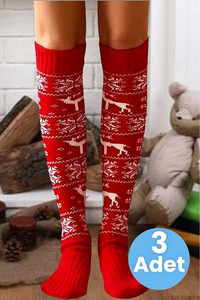 Trenderrs Women's New Year's Themed Snowflake Patterned Knee High Socks Set of 3
