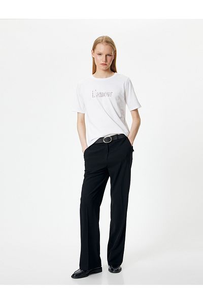 Koton Slogan Printed T-Shirt Short Sleeve Crew Neck Cotton