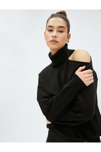 Koton Παράθυρο πουλόβερ με ζιβάγκο Λεπτομερές ραβδωτό άνετο κόψιμο