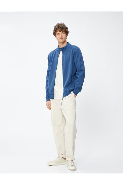 Koton Zippered Sweatshirt with Pocket Detail, Round Collar, Snap Buttons and Ribbon