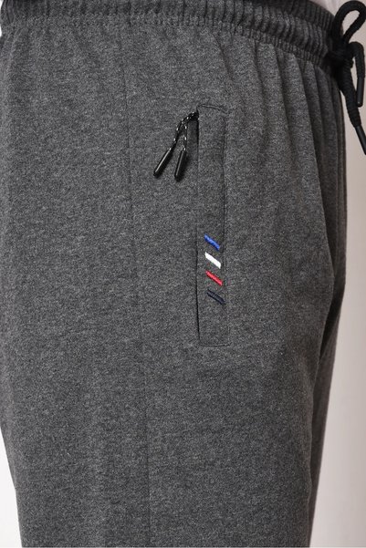 COMEOR Anthracite Men's Zipper Pocket Embroidery Detailed Straight Leg Relaxed Fit Premium Fabric Sweatpants