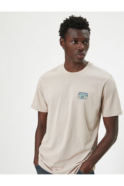 Koton T-Shirt με λαιμόκοψη από βαμβακερό στάμπα Leisure